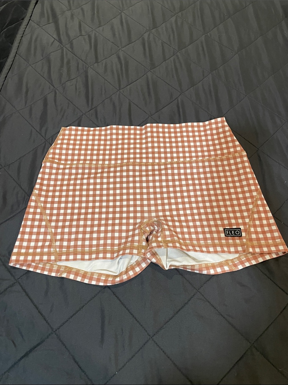 Fleo Women's Gingham Athletic Shorts in Brown and White
